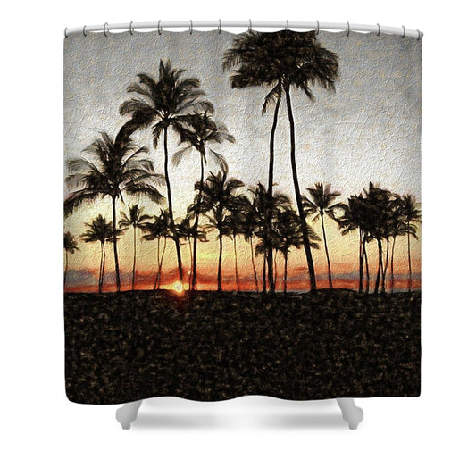 Hawaiian Sunset Rock Painting - Shower Curtain