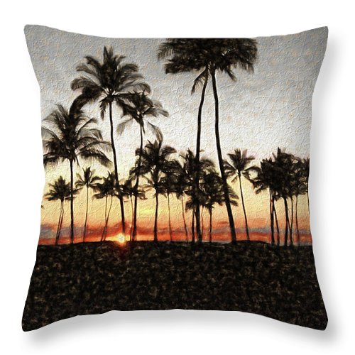 Hawaiian Sunset Rock Painting - Throw Pillow