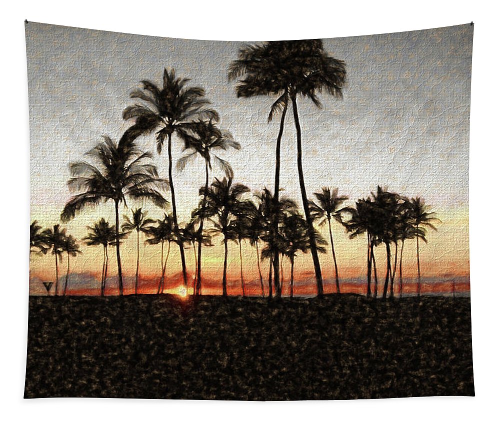 Hawaiian Sunset Rock Painting - Tapestry