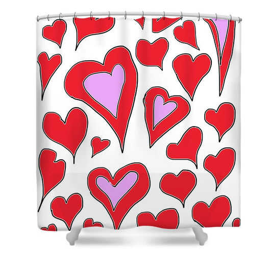 Hearts Drawing - Shower Curtain