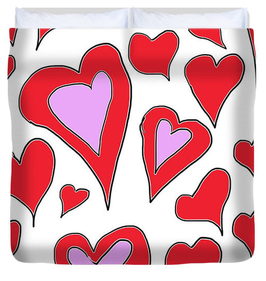 Hearts Drawing - Duvet Cover