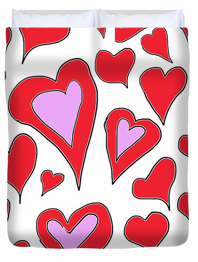 Hearts Drawing - Duvet Cover