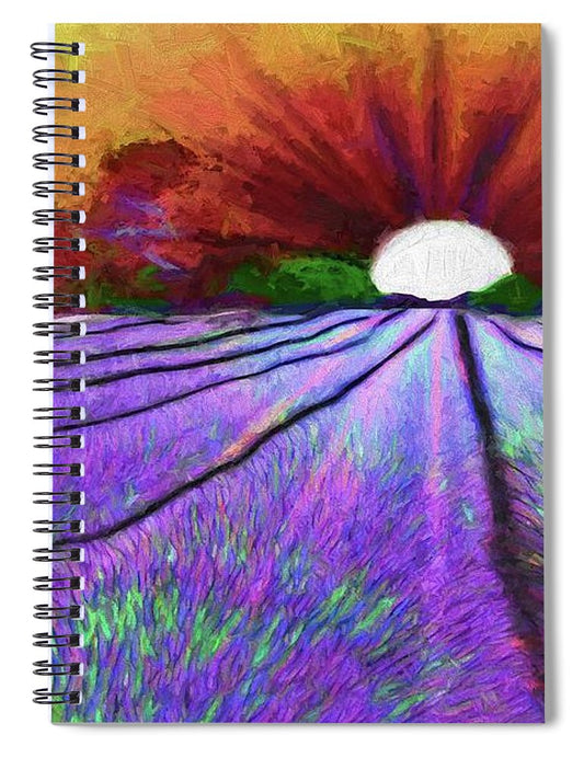 Lavender Field Sunrise - Spiral Notebook