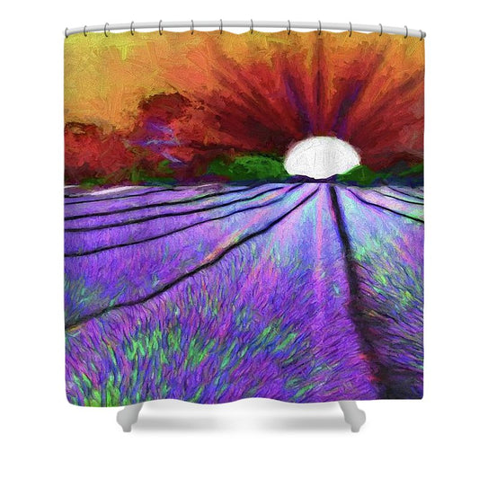 Lavender Field Sunrise - Shower Curtain