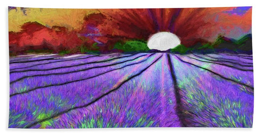 Lavender Field Sunrise - Beach Towel