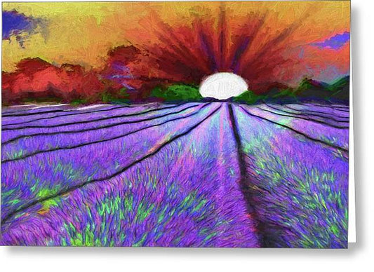 Lavender Field Sunrise - Greeting Card