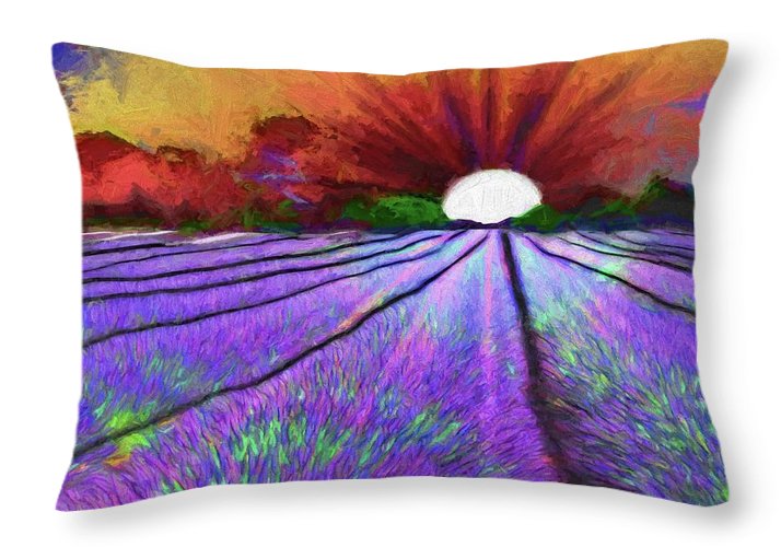 Lavender Field Sunrise - Throw Pillow