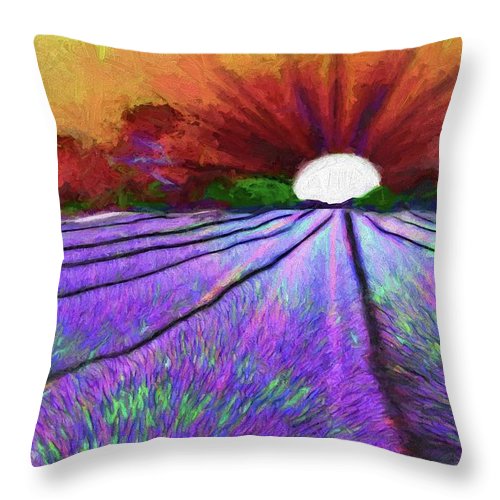 Lavender Field Sunrise - Throw Pillow