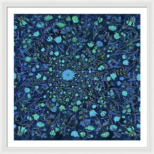 Light Blue Medieval Flowers - Framed Print