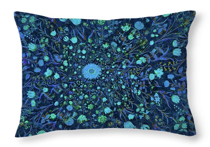 Light Blue Medieval Flowers - Throw Pillow