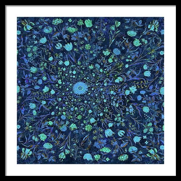 Light Blue Medieval Flowers - Framed Print