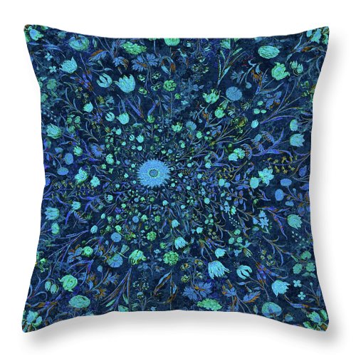Light Blue Medieval Flowers - Throw Pillow