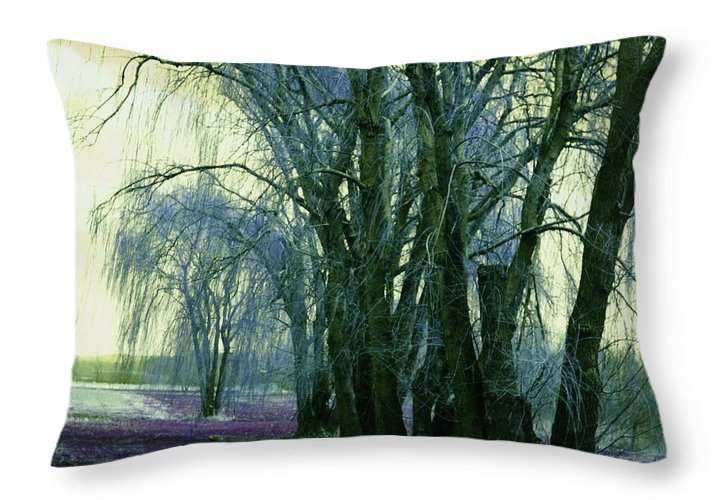 Line of Weeping Willow Trees - Throw Pillow