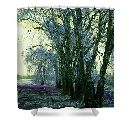Line of Weeping Willow Trees - Shower Curtain