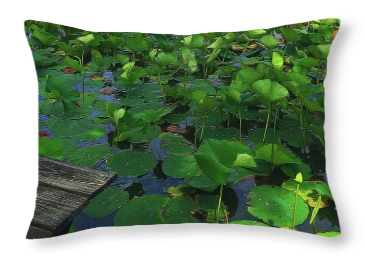 Lotus Pond With Pier - Throw Pillow