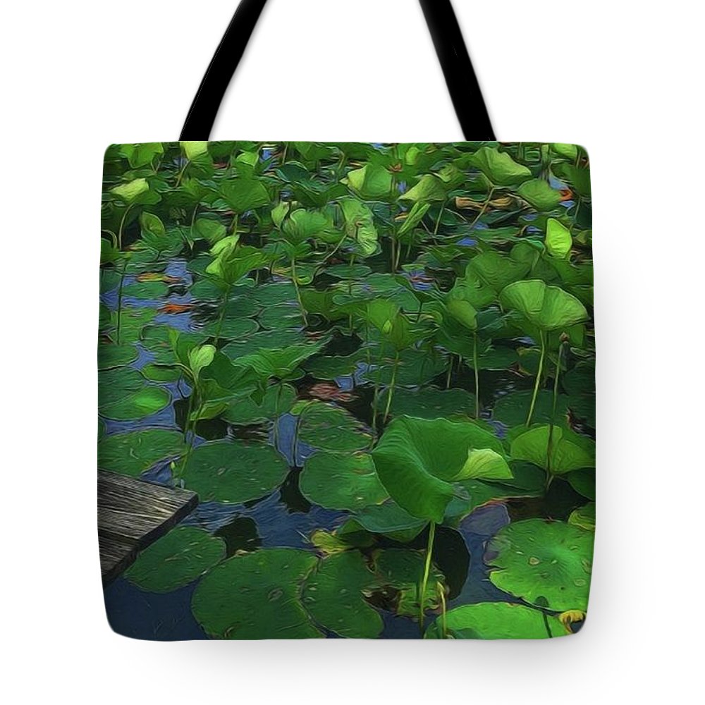 Lotus Pond With Pier - Tote Bag