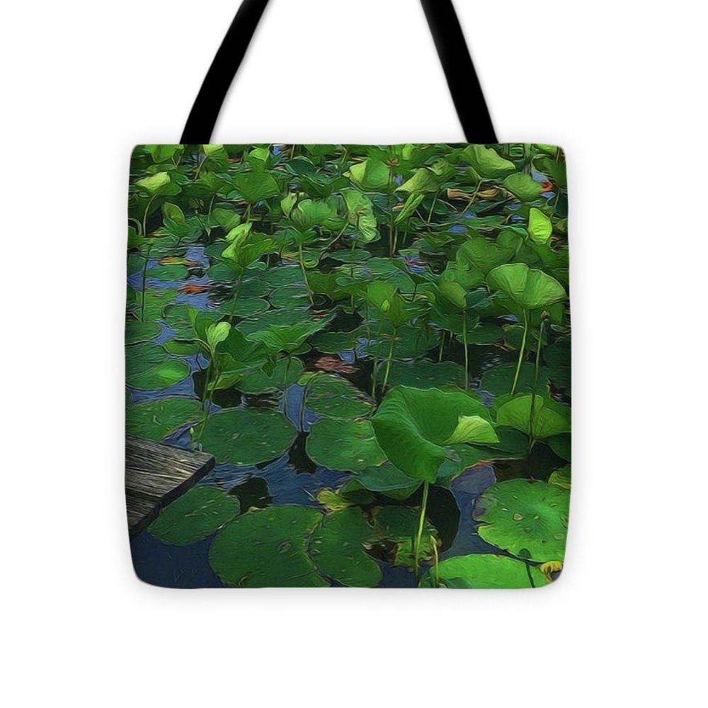 Lotus Pond With Pier - Tote Bag