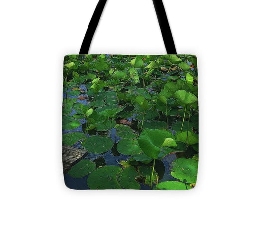 Lotus Pond With Pier - Tote Bag