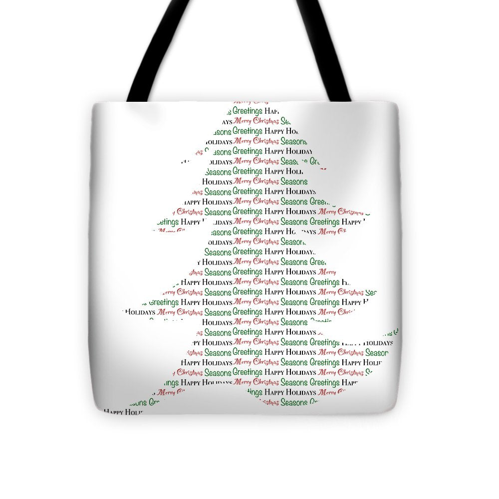 Merry Christmas Tree Text Art - Tote Bag