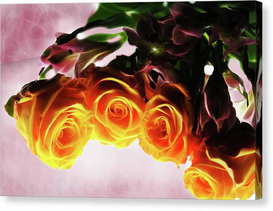 Mini Orange Roses on Pink - Canvas Print