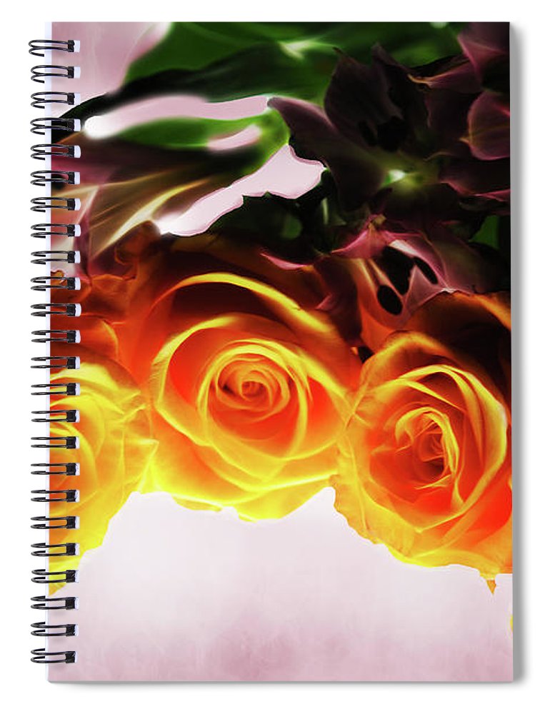 Mini Orange Roses on Pink - Spiral Notebook