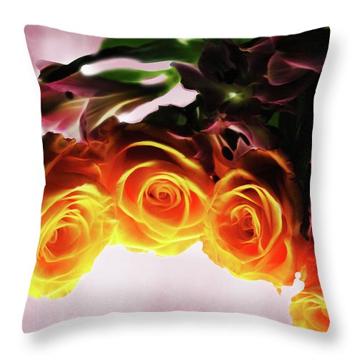 Mini Orange Roses on Pink - Throw Pillow
