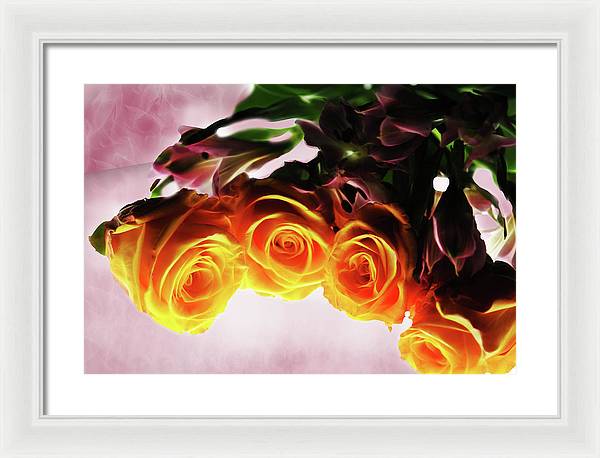 Mini Orange Roses on Pink - Framed Print