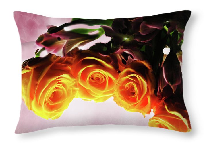 Mini Orange Roses on Pink - Throw Pillow