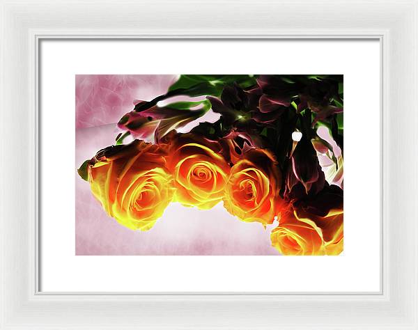 Mini Orange Roses on Pink - Framed Print