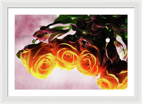 Mini Orange Roses on Pink - Framed Print