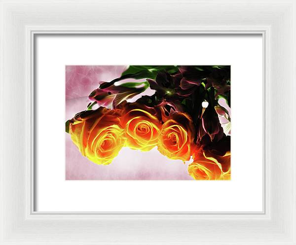 Mini Orange Roses on Pink - Framed Print