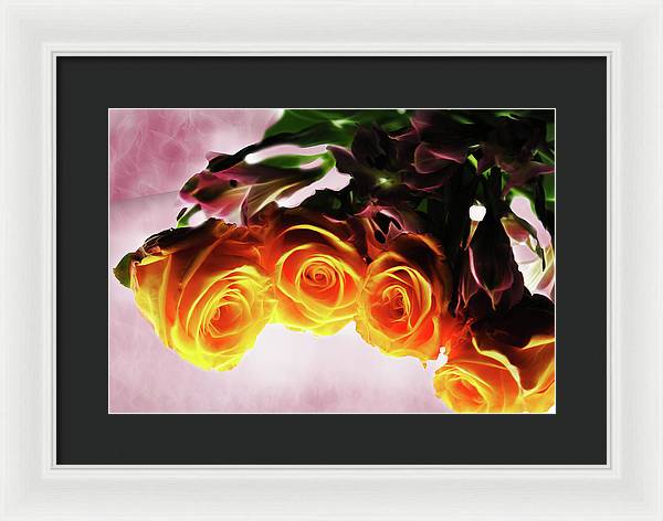 Mini Orange Roses on Pink - Framed Print