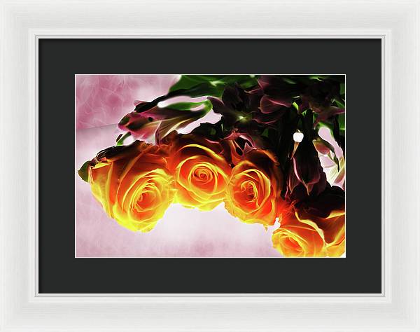 Mini Orange Roses on Pink - Framed Print