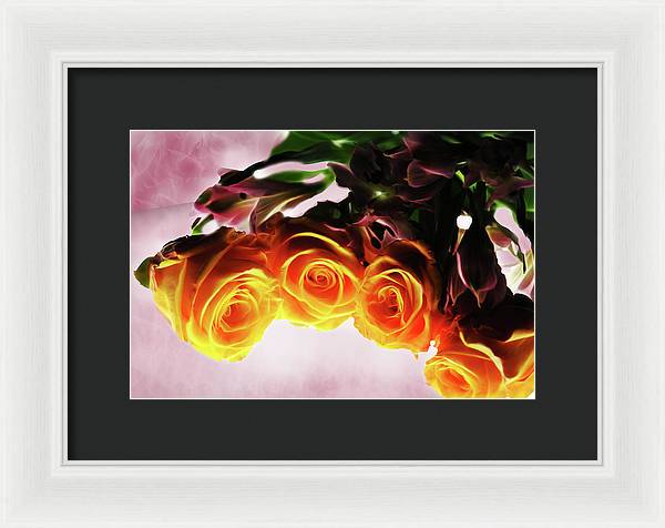 Mini Orange Roses on Pink - Framed Print