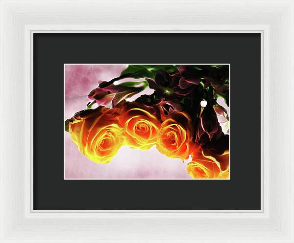 Mini Orange Roses on Pink - Framed Print