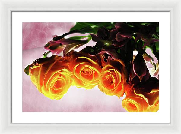 Mini Orange Roses on Pink - Framed Print