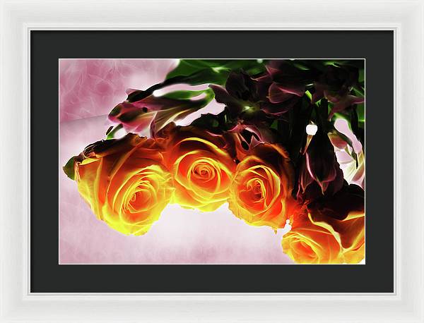 Mini Orange Roses on Pink - Framed Print