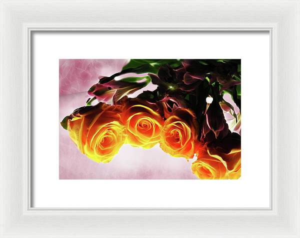 Mini Orange Roses on Pink - Framed Print