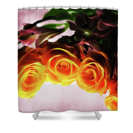 Mini Orange Roses on Pink - Shower Curtain