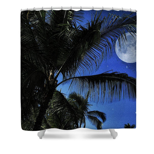 Moon Over Palm Trees - Shower Curtain