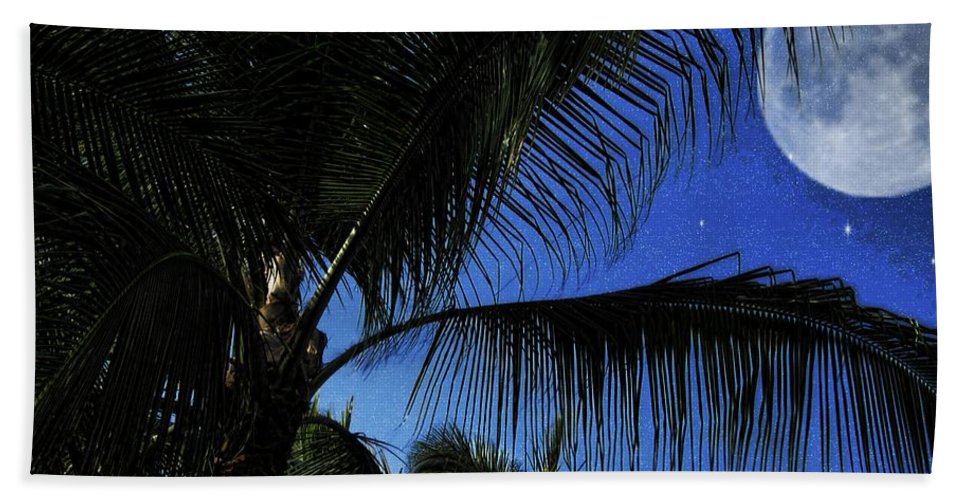 Moon Over Palm Trees - Bath Towel
