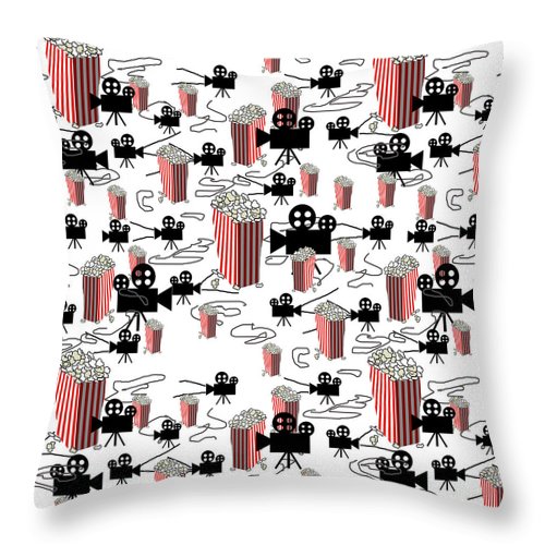 Movie Pattern With Popcorn - Throw Pillow