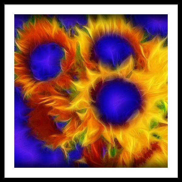 Neon Sunflowers - Framed Print