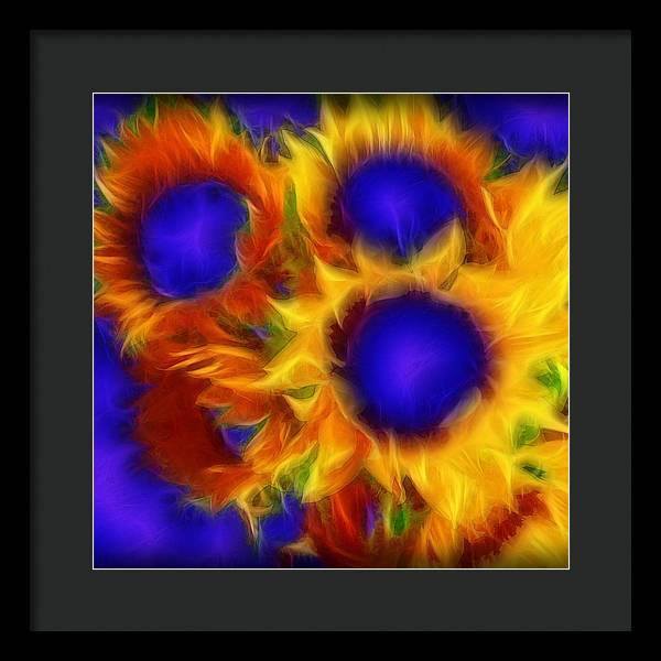 Neon Sunflowers - Framed Print