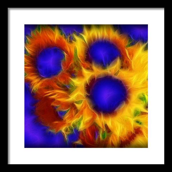 Neon Sunflowers - Framed Print