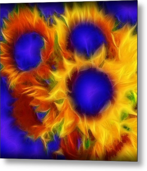 Neon Sunflowers - Metal Print