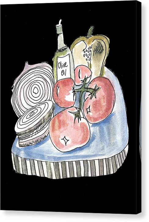 Olive Oil Veg Board Watercolor - Canvas Print