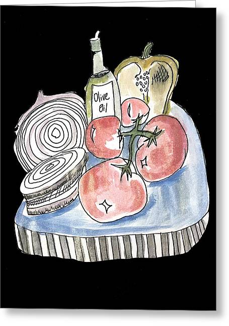 Olive Oil Veg Board Watercolor - Greeting Card
