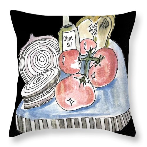 Olive Oil Veg Board Watercolor - Throw Pillow