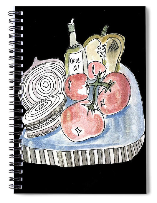 Olive Oil Veg Board Watercolor - Spiral Notebook